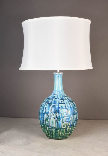 Painted Blue & Green Ceramic Table Lamp