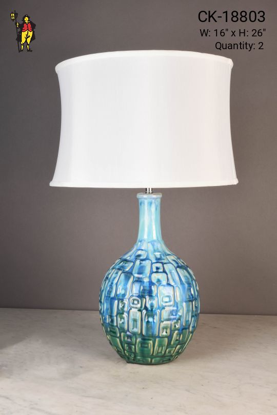 Painted Blue & Green Ceramic Table Lamp