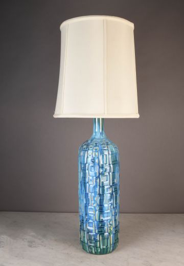 Painted Blue & Green Oversize Ceramic Table Lamp