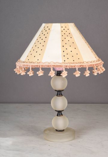 Small Glass Table Lamp w/Polka Dot Fringe Shade