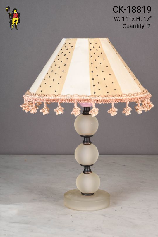 Small Glass Table Lamp w/Polka Dot Fringe Shade