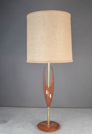 Wood & Brass Accented Mid Century Table Lamp