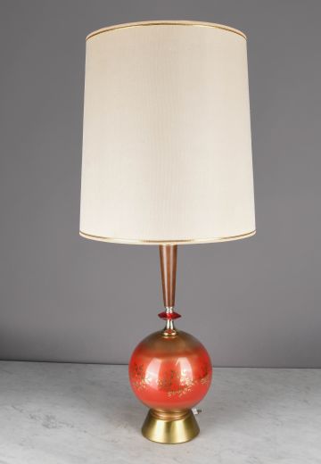 Painted Red & Gold Mid Century Table Lamp