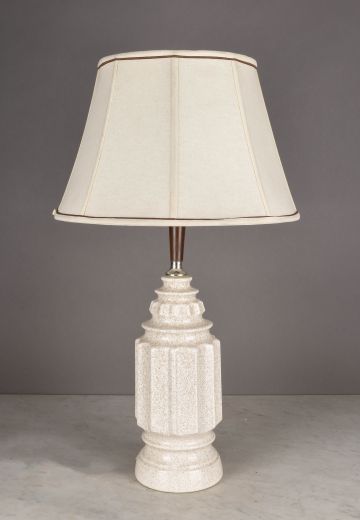 Speckle Painted Off White Ceramic Table Lamp w/Wooden Accent