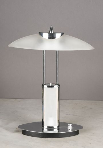 Glass Shaded Nickel Table Lamp