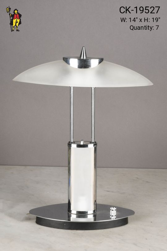 Glass Shaded Nickel Table Lamp