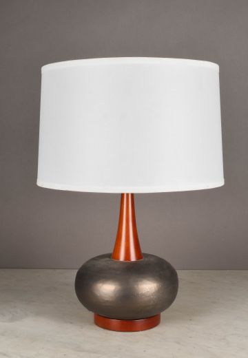 Wooden & Painted Ceramic Mid Century Modern Table Lamp