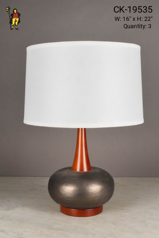 Wooden & Painted Ceramic Mid Century Modern Table Lamp