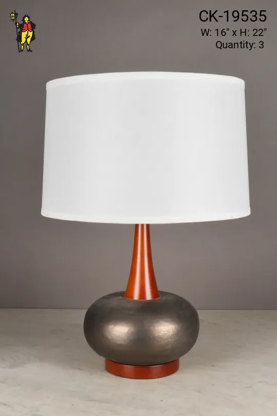 Wooden & Painted Ceramic Mid Century Modern Table Lamp