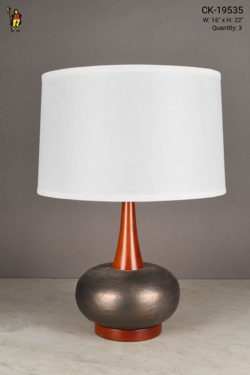 Wooden & Painted Ceramic Mid Century Modern Table Lamp