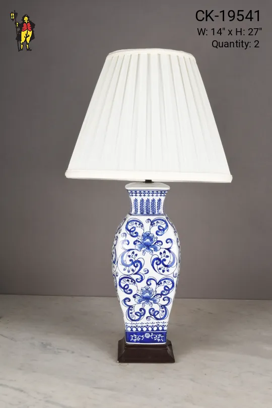 Blue & White Floral Pattern Ceramic Table Lamp