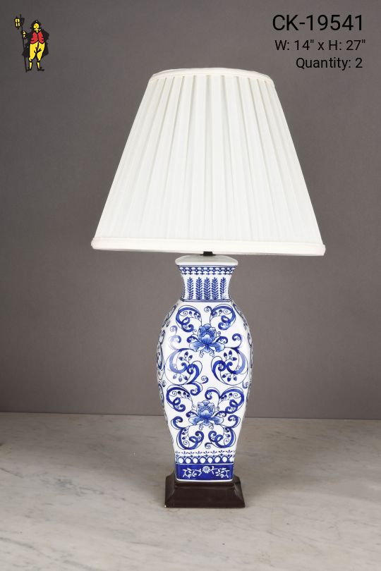 Blue & White Floral Pattern Ceramic Table Lamp