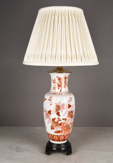 Red & White Floral Painted Ceramic Table Lamp