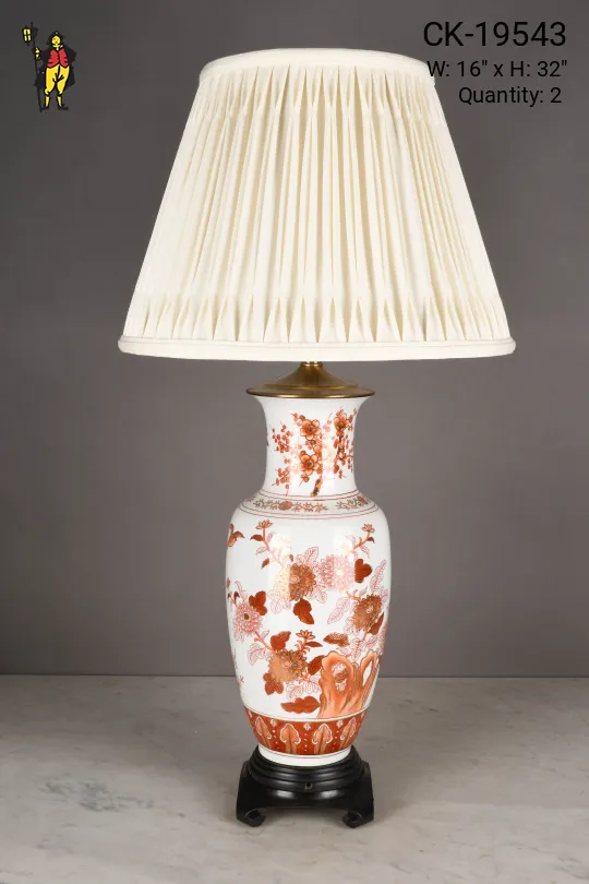 Red & White Floral Painted Ceramic Table Lamp