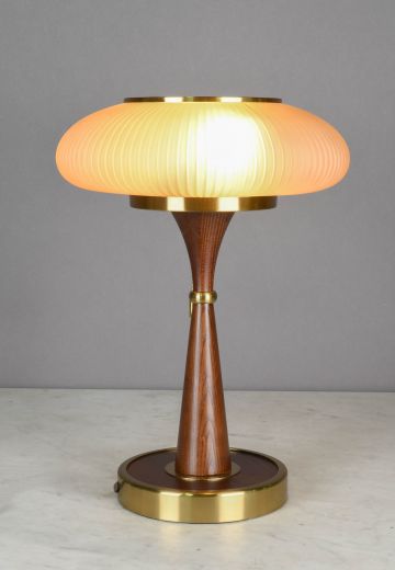 Wooden & Brass Glass Shaded Table Lamp