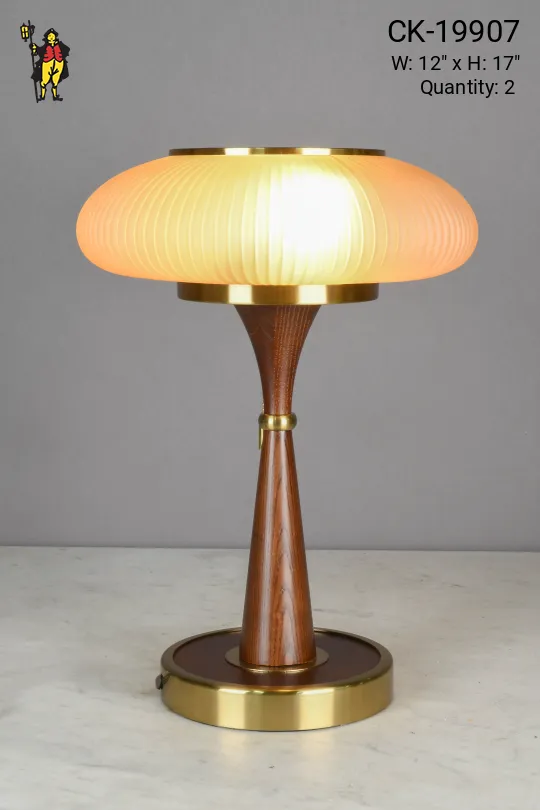 Wooden & Brass Glass Shaded Table Lamp