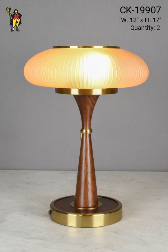 Wooden & Brass Glass Shaded Table Lamp