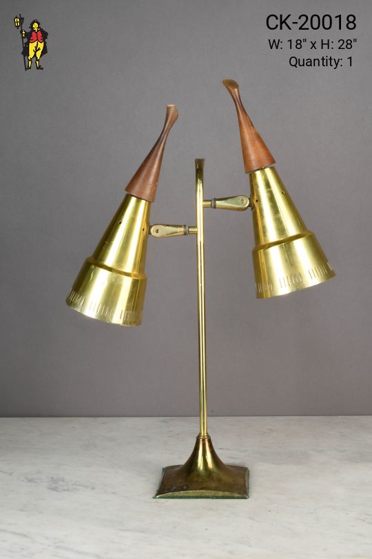 Polished Brass & Wood Mid Century Directional Table Lamp