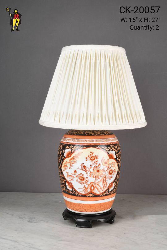 Asian Style Painted Oversize Ginger Jar Table Lamp