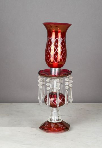 Red Glass & Crystal Faux Oil Table Lamp
