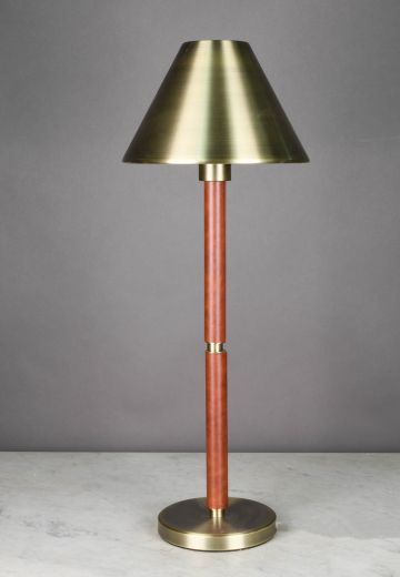 Wooden & Brass Accented Tall Table Lamp w/Brass Metal Shade