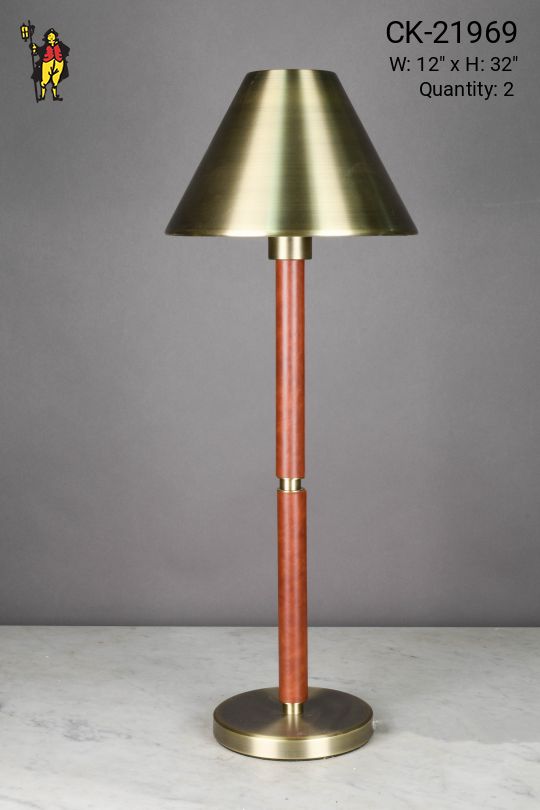 Wooden & Brass Accented Tall Table Lamp w/Brass Metal Shade