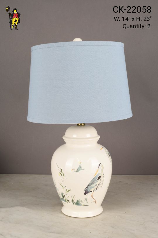 White Ceramic Painted Bird Table Lamp