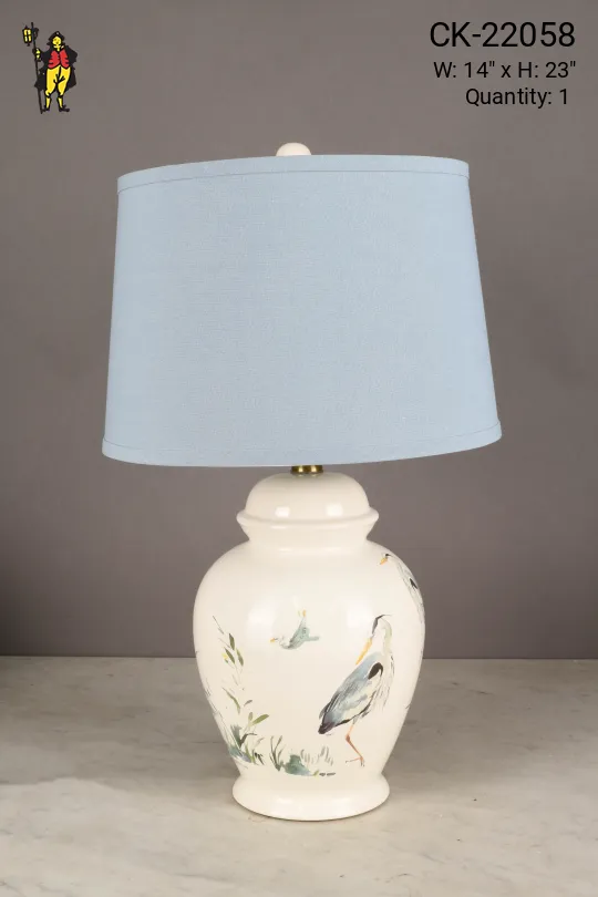 White Ceramic Painted Bird Table Lamp