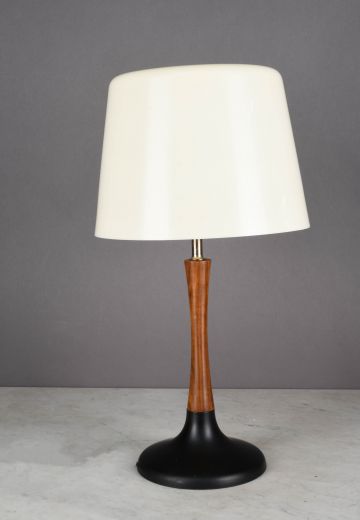 Wooden & Black Mid Century Table Lamp w/Plastic Shade