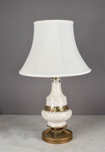 Mid Century White & Painted Gold Ceramic Table Lamp