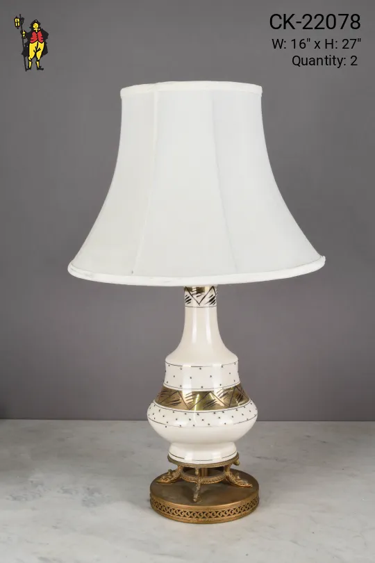 Mid Century White & Painted Gold Ceramic Table Lamp