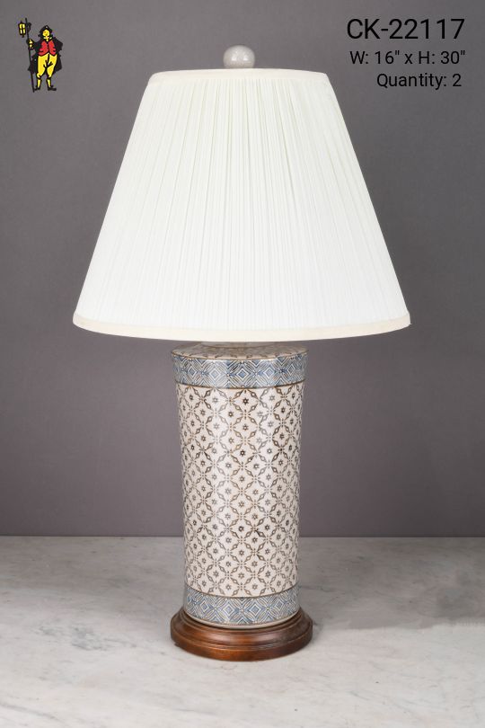 Ceramic Painted Table Lamp w/Wooden Base