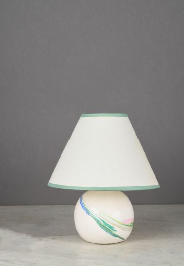 Ceramic White & Multicolor Painted Small Table Lamp