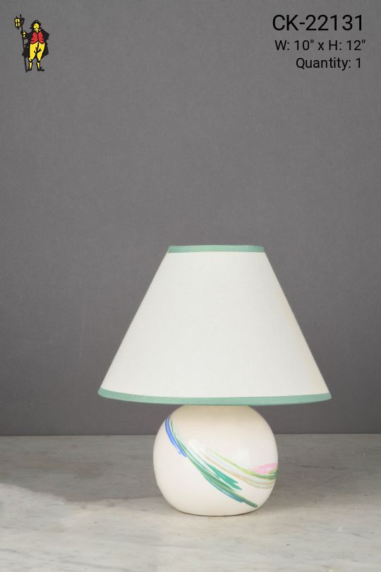 Ceramic White & Multicolor Painted Small Table Lamp