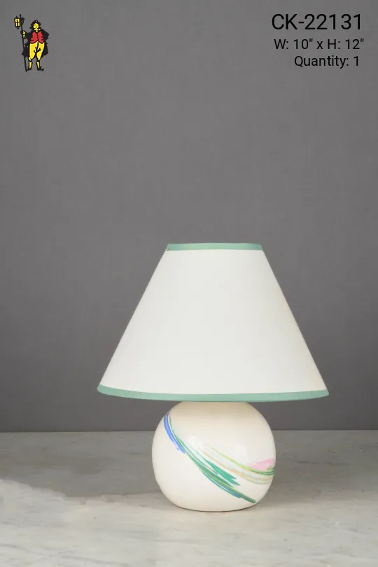 Ceramic White & Multicolor Painted Small Table Lamp
