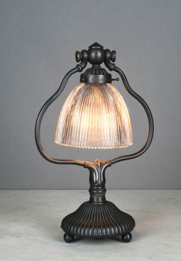 Bronze Table Lamp w/Holphane Style Glass Shade