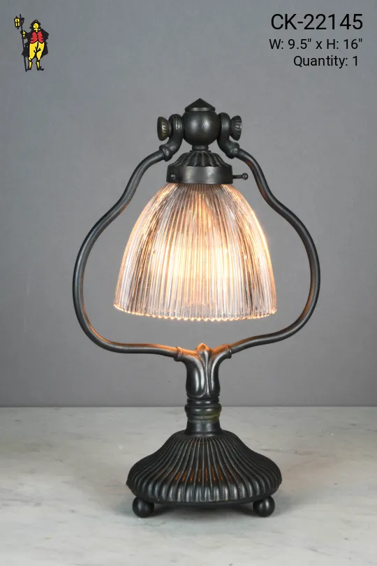 Bronze Table Lamp w/Holphane Style Glass Shade