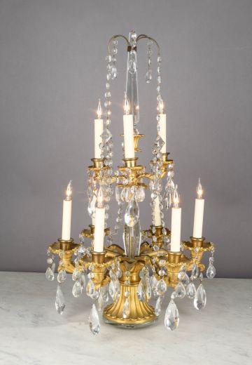 Brass & Crystal Nine Light Table Candelabra