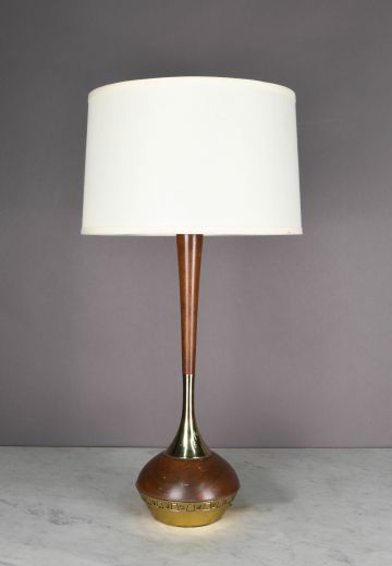 Wood & Brass Mid Century Table Lamp