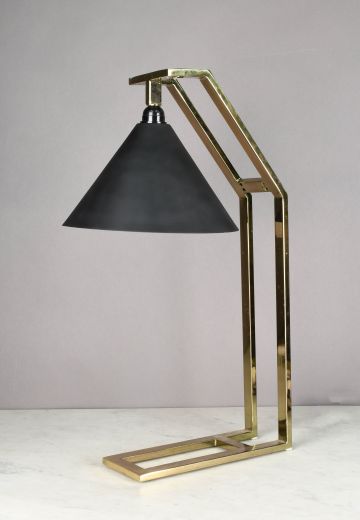 Polished Brass & Black Shaded Table Lamp