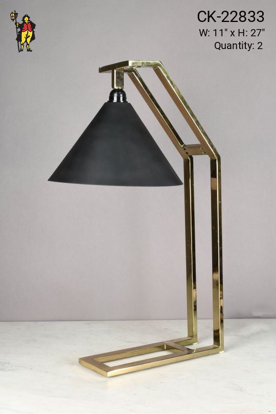 Polished Brass & Black Shaded Table Lamp