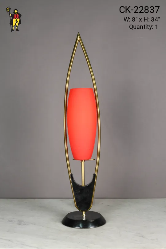 Black & Brass Red Glass Shaded Mid Century Table Lamp