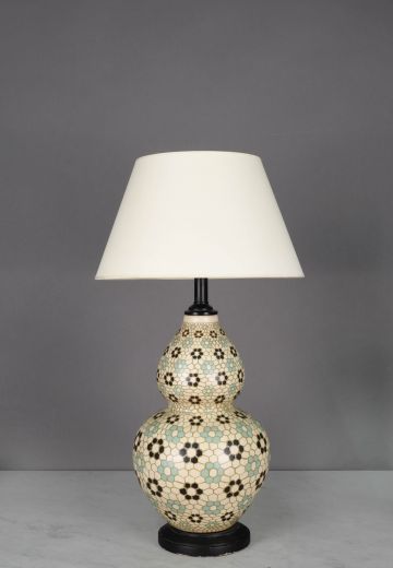 Off White & Blue Geometric Floral Table Lamp