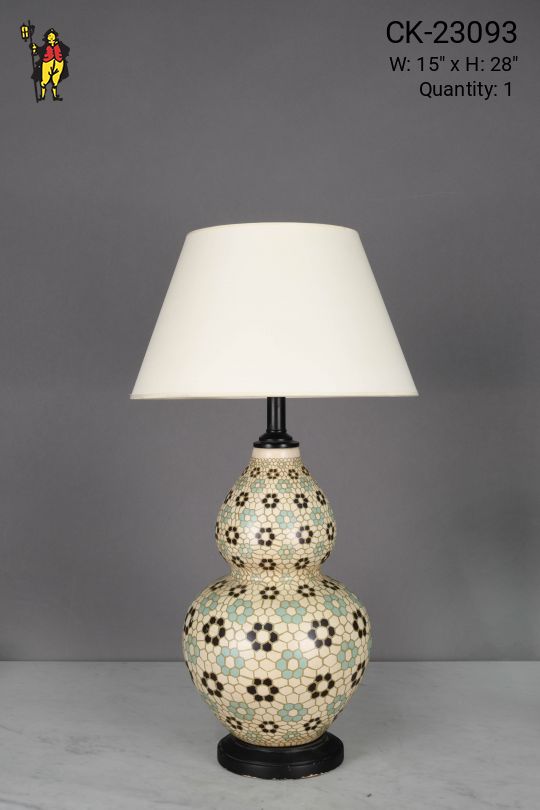 Off White & Blue Geometric Floral Table Lamp
