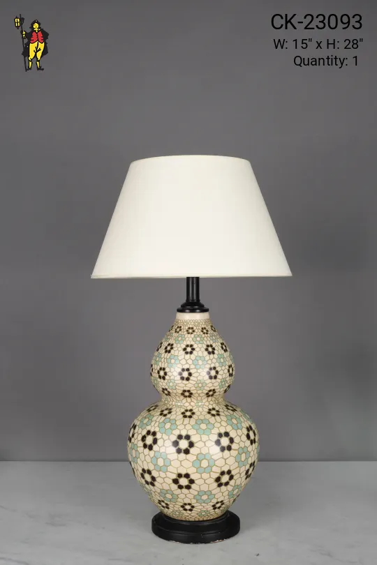 Off White & Blue Geometric Floral Table Lamp