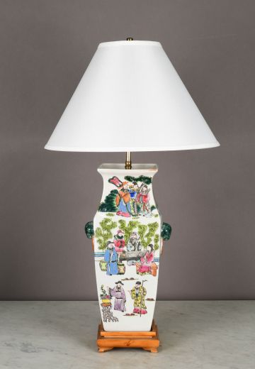 Painted Traditional Japanese Motif Table Lamp