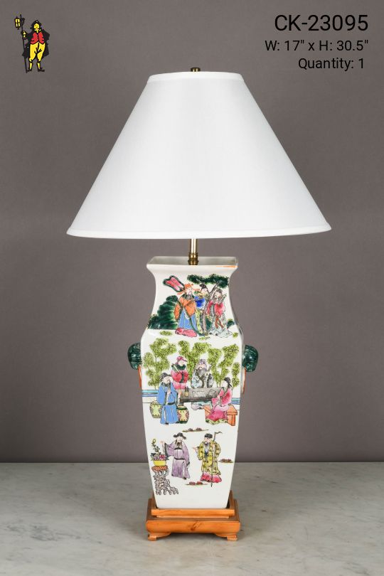Painted Traditional Japanese Motif Table Lamp