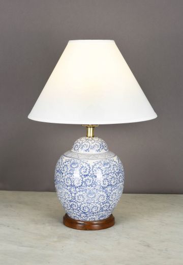 Ceramic Blue & White Painted Floral Table Lamp