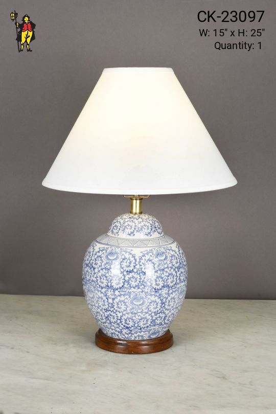 Ceramic Blue & White Painted Floral Table Lamp