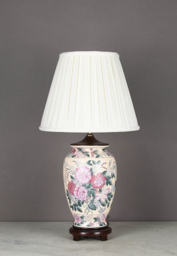 Off White & Painted Floral Table Lamp